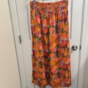 Women's C&C CALIFORNIA Tropical Print Wide Leg Linen Pants Orange & Pink Size XL